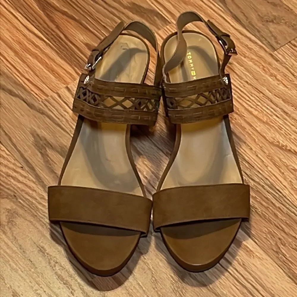 Tommy Hilfiger Heels Sandals, Wedge, Brown, Tan, 9.5